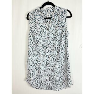 Cabi Camilla Shirt dress White Blue Cheetah Button Front Sleeveless Medium